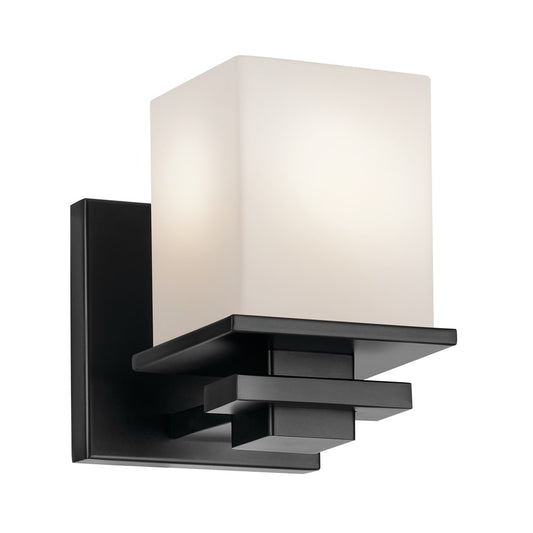 Kichler Tully 1 Light Wall Bracket, Black/Satin Etched Cased Opal - 45149BK