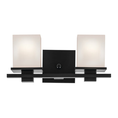 Kichler Tully 2 Light 15in Bath Vanity Light | Modern Black Steel & Opal Glass | Bathroom Sink & Mirror Area Light | 120V, Dimmable, 2 A19 | Model 45150BK