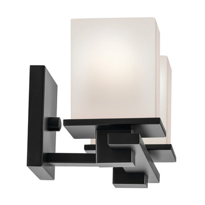 Kichler Tully 2 Light 15in Bath Vanity Light | Modern Black Steel & Opal Glass | Bathroom Sink & Mirror Area Light | 120V, Dimmable, 2 A19 | Model 45150BK