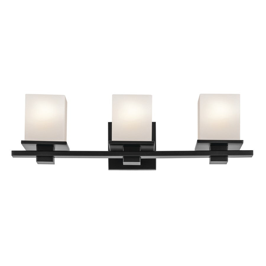 Kichler Tully 24in 3-Light Vanity Light | Modern Black Steel & Satin Etched Opal Glass | Bathroom Vanity & Powder Room Illumination | Model 45151BK