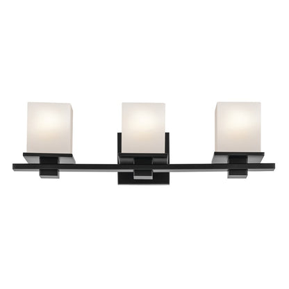 Kichler Tully 24in 3-Light Vanity Light | Modern Black Steel & Satin Etched Opal Glass | Bathroom Vanity & Powder Room Illumination | Model 45151BK