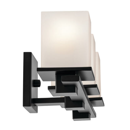 Kichler Tully 24in 3-Light Vanity Light | Modern Black Steel & Satin Etched Opal Glass | Bathroom Vanity & Powder Room Illumination | Model 45151BK