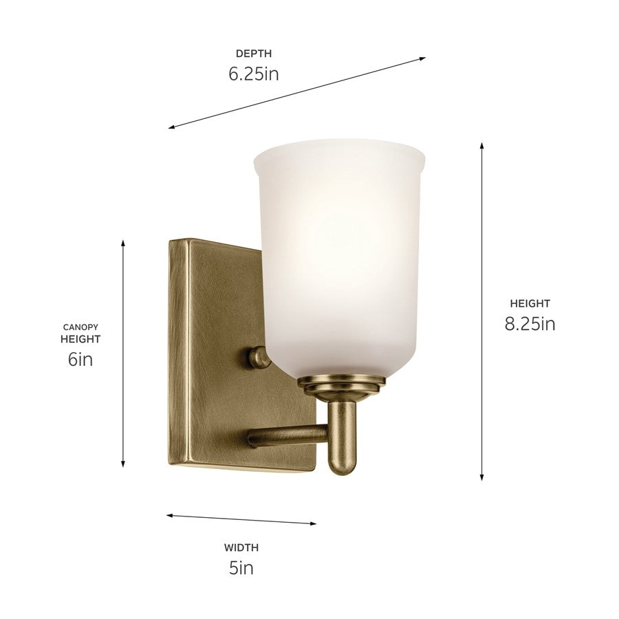 Kichler Shailene 1 Light Wall Sconce, Brass/Clear Etched