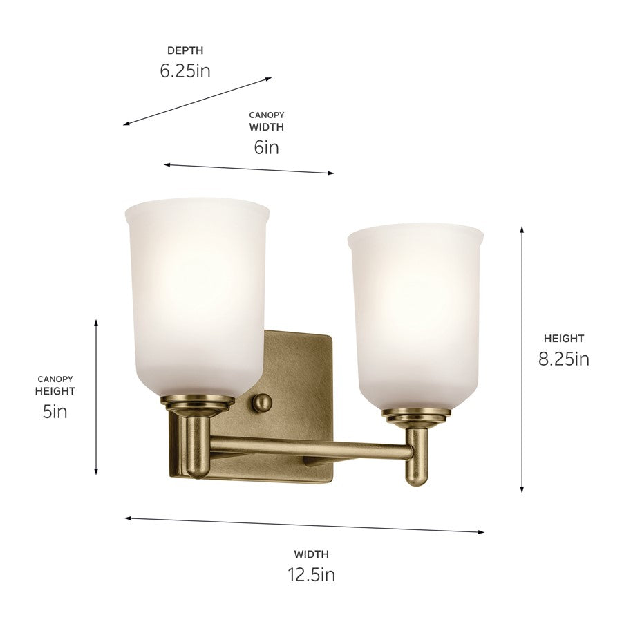 Kichler Shailene 2 Light Wall Mt Bath 2 Arm, Brass/Clear Etched