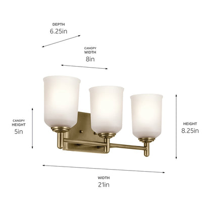Kichler Shailene 3 Light Wall Mt Bath 3 Arm, Brass/Clear Etched