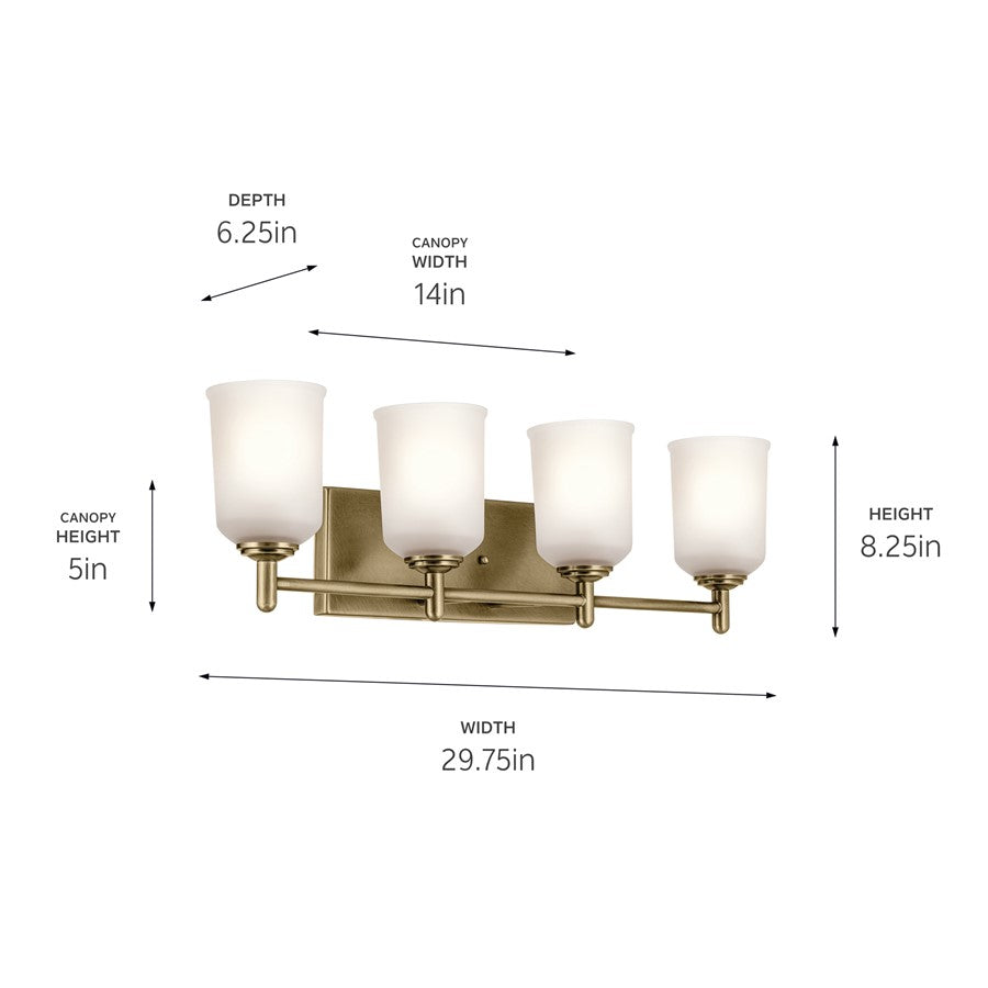 Kichler Shailene 4 Light Wall Mt Bath 4 Arm, Brass/Clear Etched