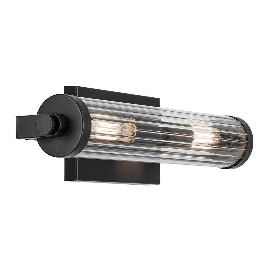 Kichler Azores 2 Light Wall Mt Bath 2 Arm, Black/Clear Fluted - 45648BK