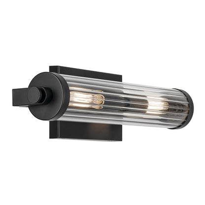 Kichler Azores 2 Light Wall Mt Bath 2 Arm, Black/Clear Fluted - 45648BK