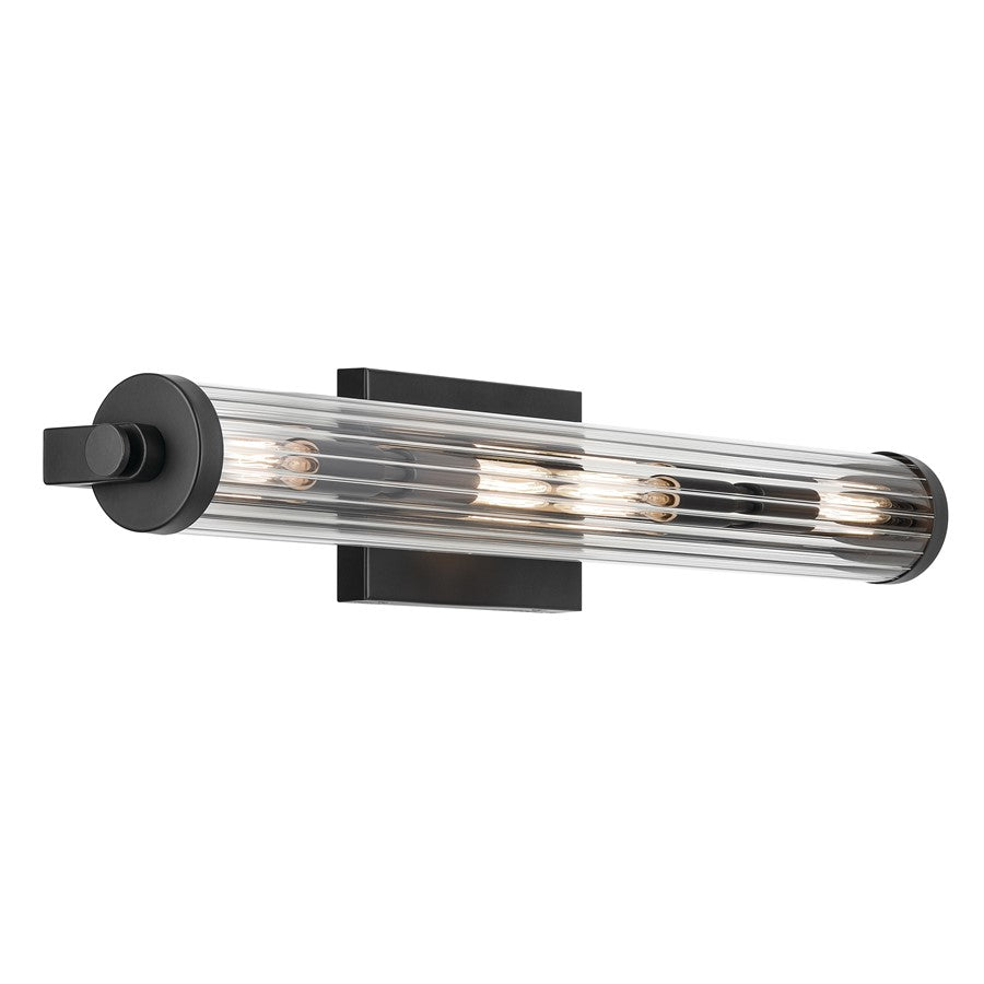 Kichler Azores 4 Light Linear Bath Medium, Black/Clear Fluted - 45649BK