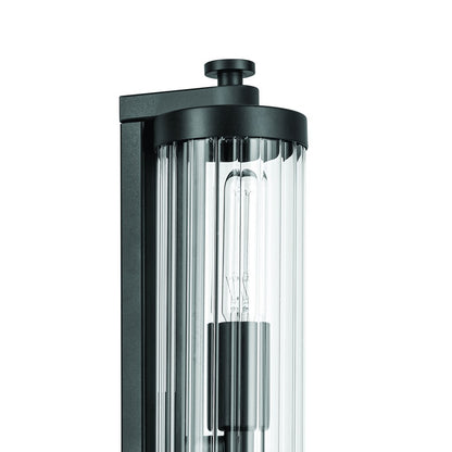 Kichler Azores 4 Light 24in Linear Bath Vanity | Industrial Black Steel & Clear Fluted Glass | Bathroom & Powder Room Vanity Light | Model 45649BK