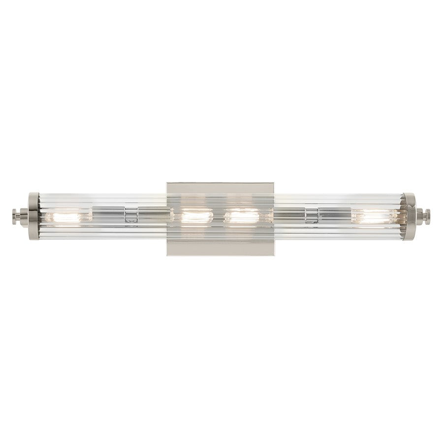 Kichler Azores 25in Linear Bath Vanity Light | Industrial Polished Nickel & Clear Fluted Glass | Bathroom Vanity & Makeup Mirror Light | Model 45649PN