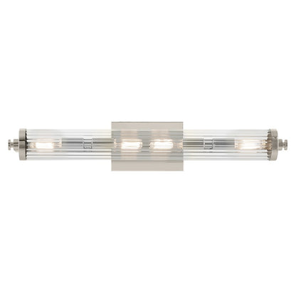 Kichler Azores 25in Linear Bath Vanity Light | Industrial Polished Nickel & Clear Fluted Glass | Bathroom Vanity & Makeup Mirror Light | Model 45649PN