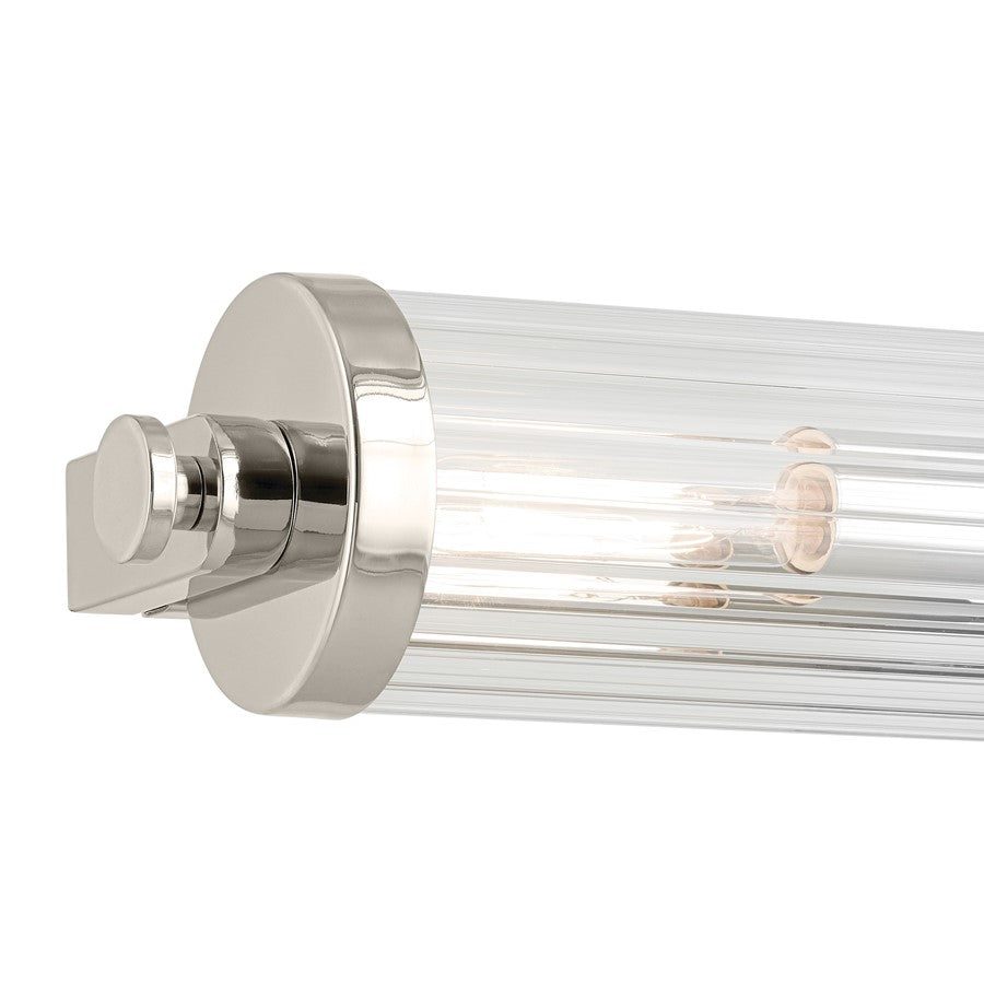 Kichler Azores 25in Linear Bath Vanity Light | Industrial Polished Nickel & Clear Fluted Glass | Bathroom Vanity & Makeup Mirror Light | Model 45649PN