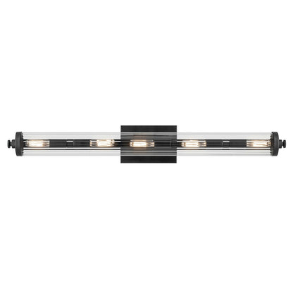 Kichler Azores 32in 5-Light Linear Vanity Light | Industrial Black Steel & Clear Fluted Glass | Bathroom & Powder Room Lighting | E12 Bulbs | Model 45650BK