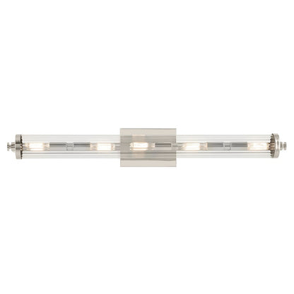 Kichler Azores 32in 5 Light Linear Vanity | Industrial Polished Nickel & Clear Fluted | Bathroom Vanity & Double Sink Light | 5 Bulbs 60W | Model 45650PN