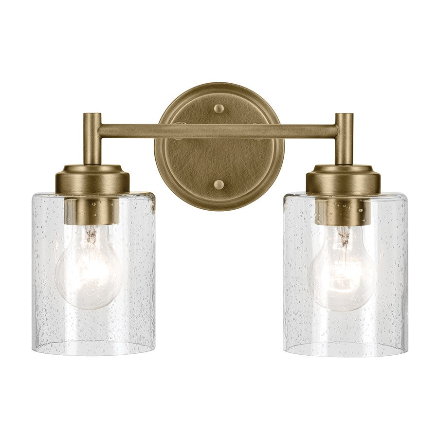 Kichler Winslow 2 Light Wall Mt Bath 2 Arm, Brass/Clear Seeded