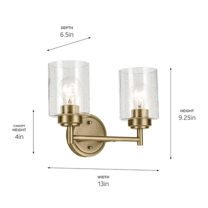 Kichler Winslow 2 Light Wall Mt Bath 2 Arm, Brass/Clear Seeded