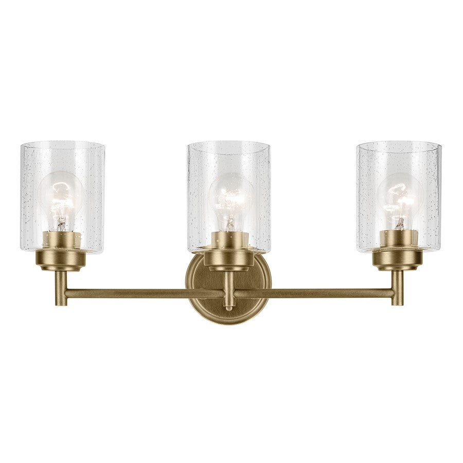 Kichler Winslow 3 Light Wall Mt Bath 3 Arm, Brass/Clear Seeded