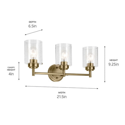 Kichler Winslow 3 Light Wall Mt Bath 3 Arm, Brass/Clear Seeded