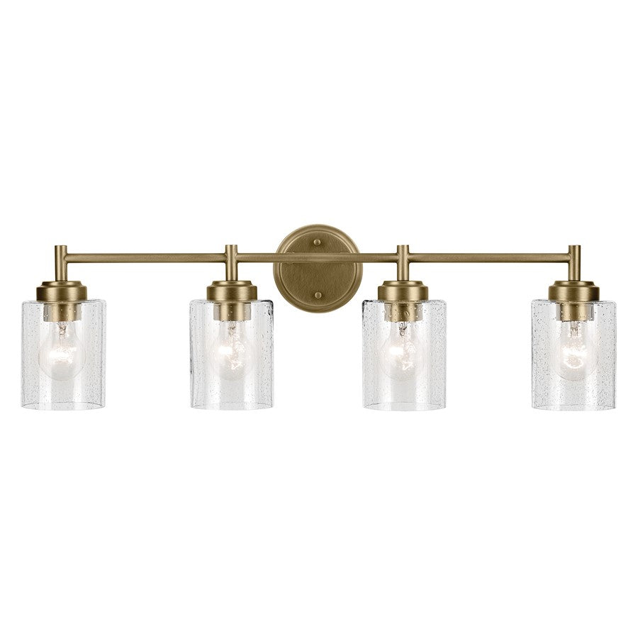 Kichler Winslow 4 Light Wall Mt Bath 4 Arm, Brass/Clear Seeded