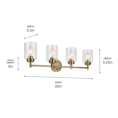 Kichler Winslow 4 Light Wall Mt Bath 4 Arm, Brass/Clear Seeded