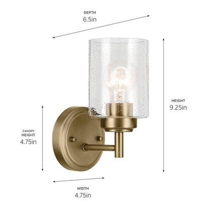 Kichler Winslow 1 Light Wall Bracket, Natural Brass/Clear Seeded
