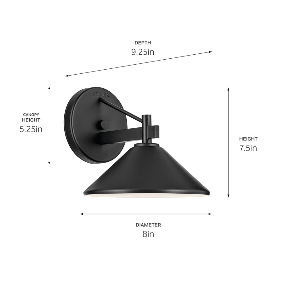 Kichler Ripley 1 Light Outdoor Wall Light, Medium, Black
