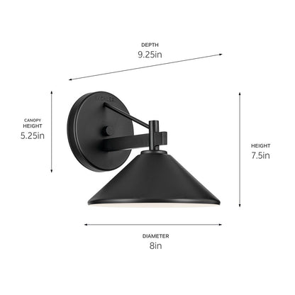 Kichler Ripley 1 Light Outdoor Wall Light, Medium, Black