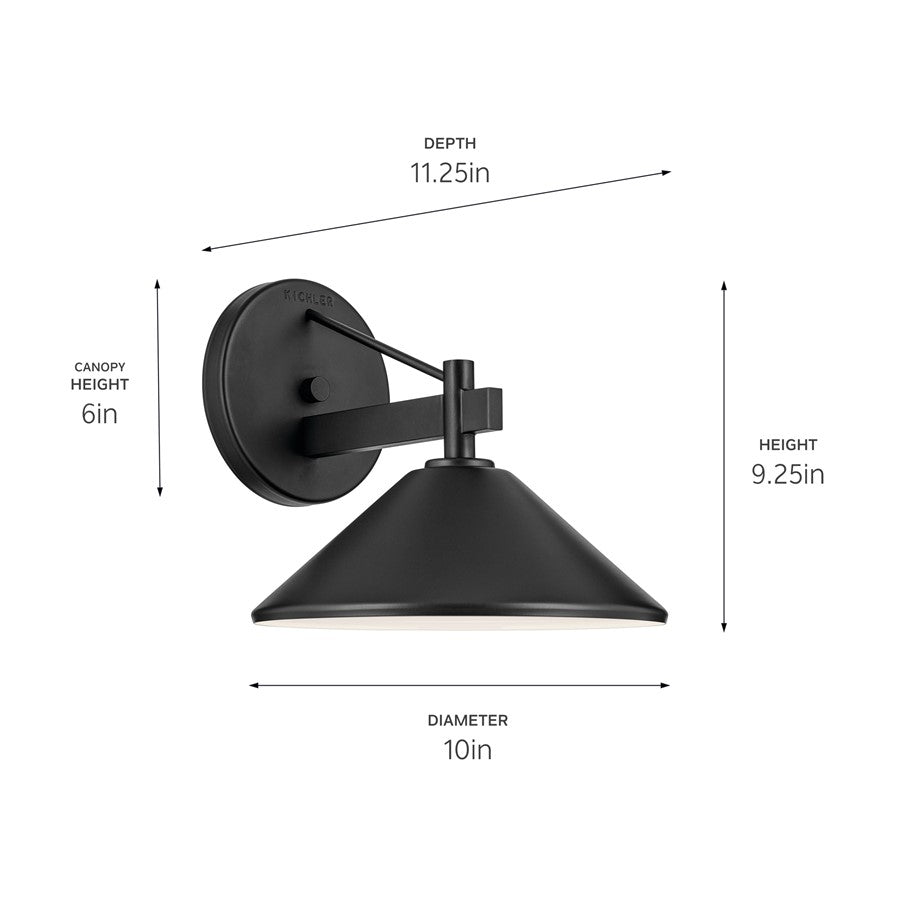 Kichler Ripley 1 Light 10" Outdoor Wall Light, Xlarge, Black