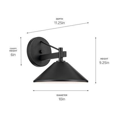Kichler Ripley 1 Light 10" Outdoor Wall Light, Xlarge, Black