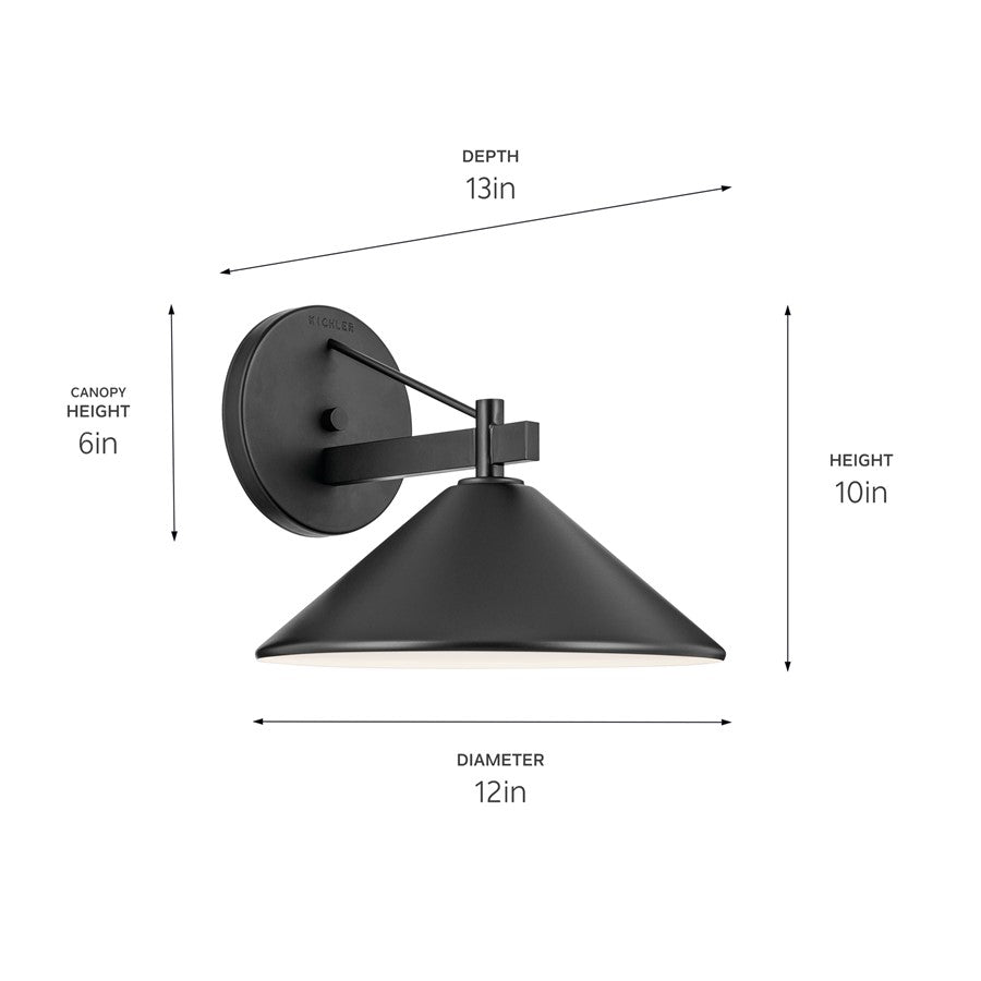 Kichler Ripley 1 Light 12" Outdoor Wall Light, Xlarge, Black