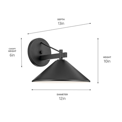 Kichler Ripley 1 Light 12" Outdoor Wall Light, Xlarge, Black