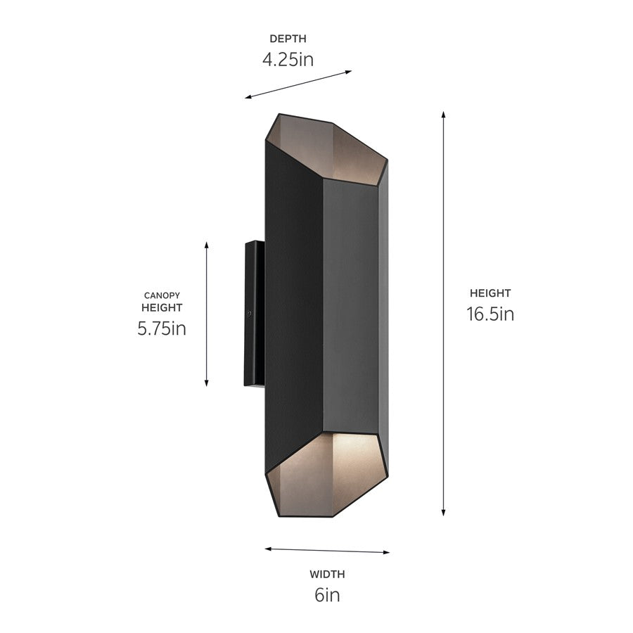 Kichler Estella 2 Light Outdoor Wall Light, Medium, Black - 49608BKLED