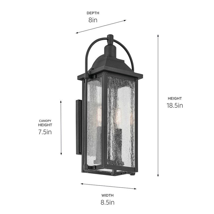 Kichler Harbor Row 2 Light Outdoor Wall Light, Small, Black/Seed