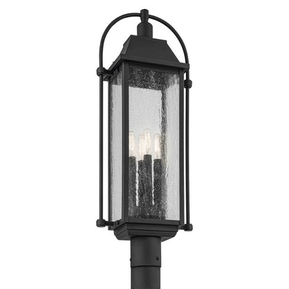 Kichler Harbor Row 4 Light Outdoor Post Lantern, Black/Clear Seeded - 49717BKT