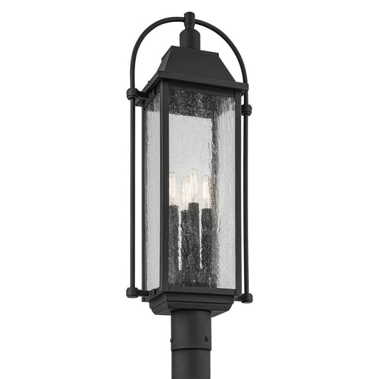 Kichler Harbor Row 4 Light Outdoor Post Lantern, Black/Clear Seeded - 49717BKT