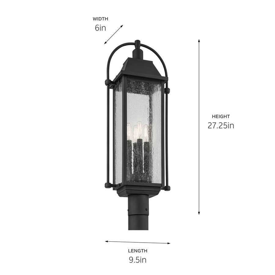 Kichler Harbor Row 4 Light Outdoor Post Lantern, Black/Clear Seeded