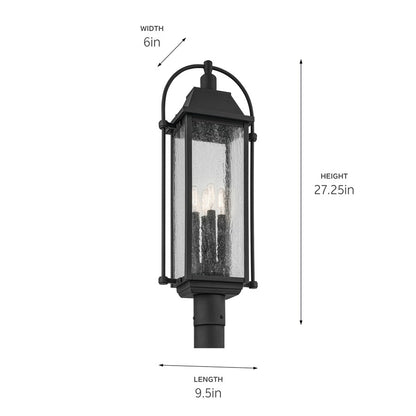 Kichler Harbor Row 4 Light Outdoor Post Lantern, Black/Clear Seeded