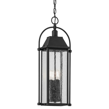Kichler Harbor Row 4Lt Outdoor Hanging Pendant, Black/Clear Seeded