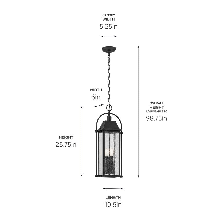 Kichler Harbor Row 4Lt Outdoor Hanging Pendant, Black/Clear Seeded