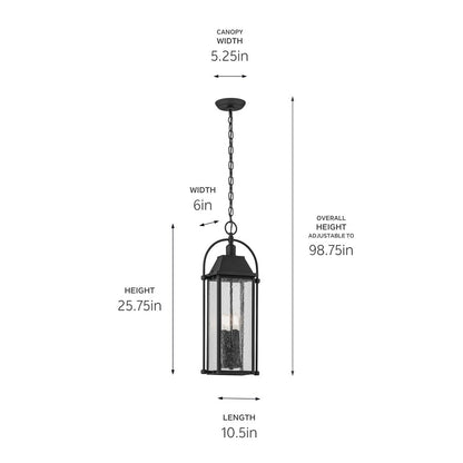 Kichler Harbor Row 4Lt Outdoor Hanging Pendant, Black/Clear Seeded