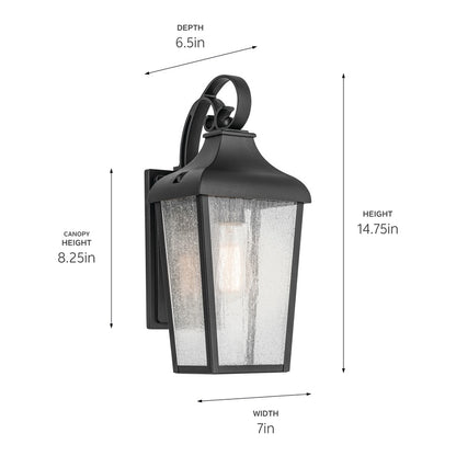 Kichler Forestdale 1 Light Outdoor Wall Light, Small, Black/Seed