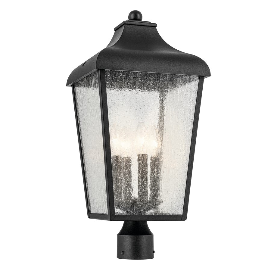 Kichler Forestdale 4 Light Outdoor Post Lantern, Black/Clear Seeded - 49739BKT