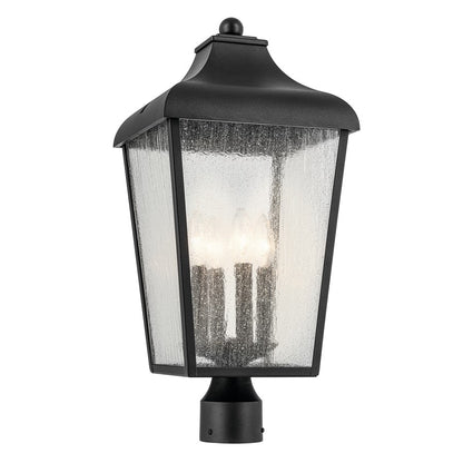 Kichler Forestdale 4 Light Outdoor Post Lantern, Black/Clear Seeded - 49739BKT