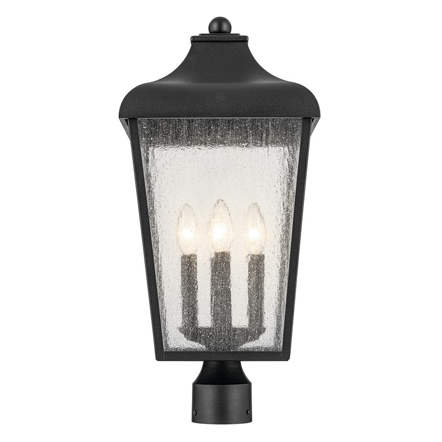 Kichler Forestdale 4 Light Outdoor Post Lantern, Black/Clear Seeded