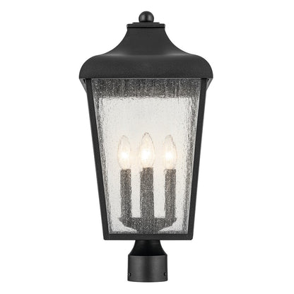 Kichler Forestdale 4 Light Outdoor Post Lantern, Black/Clear Seeded