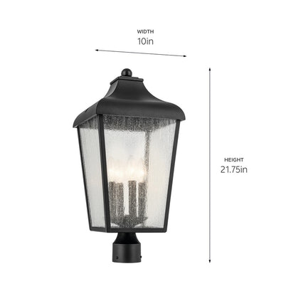 Kichler Forestdale 4 Light Outdoor Post Lantern, Black/Clear Seeded