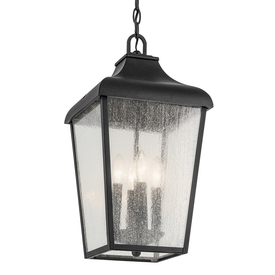 Kichler Forestdale 4Lt Outdoor Hanging Pendant, Black/Clear Seeded