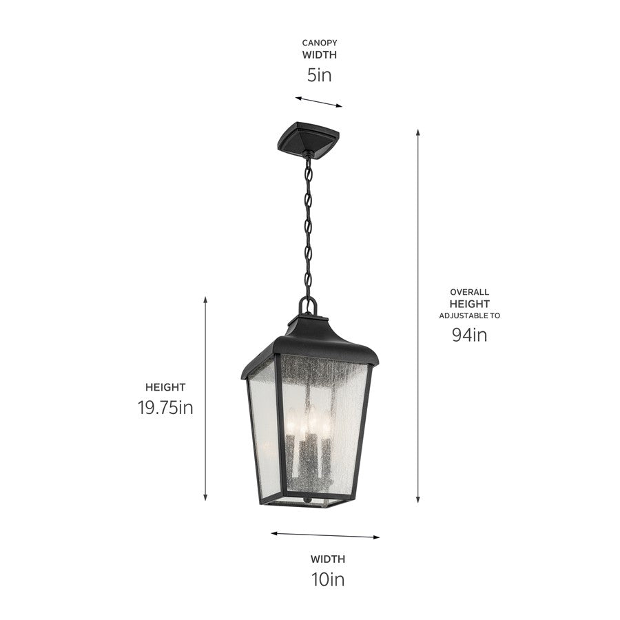 Kichler Forestdale 4Lt Outdoor Hanging Pendant, Black/Clear Seeded