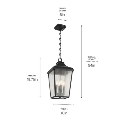 Kichler Forestdale 4Lt Outdoor Hanging Pendant, Black/Clear Seeded